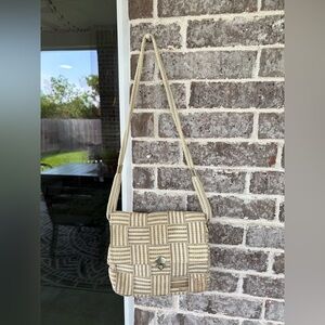 Vintage Woven Beige and Cream Shoulder Bag Bertini Italy